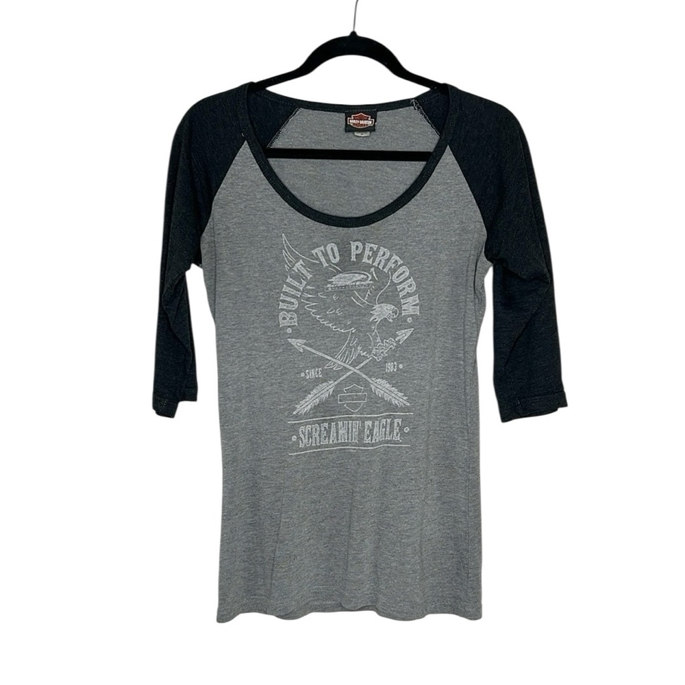 Harley-Davidson Screamin’ Eagle Gray Raglan baseball style Tee size Medium
